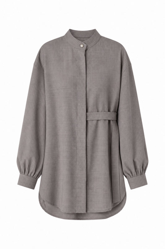 Atelier Wool Shirt — Gray & Beige Stripe